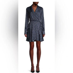 PAIGE Emeline Floral- Print Wrap Dress Long Sleeveless Silky Size L Black Green